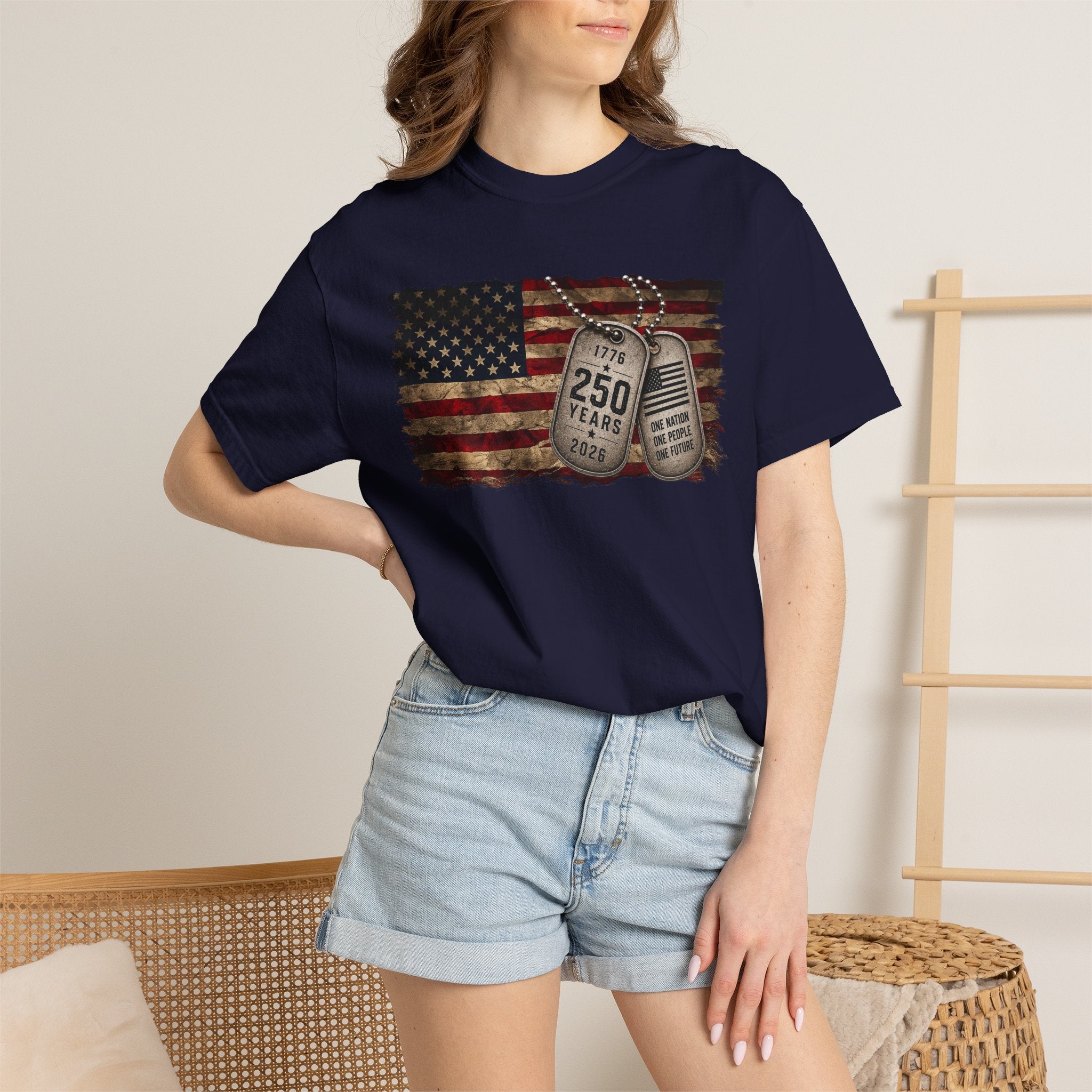 250 Years of Freedom Distressed Flag T-Shirt — One Nation, One People, One Future