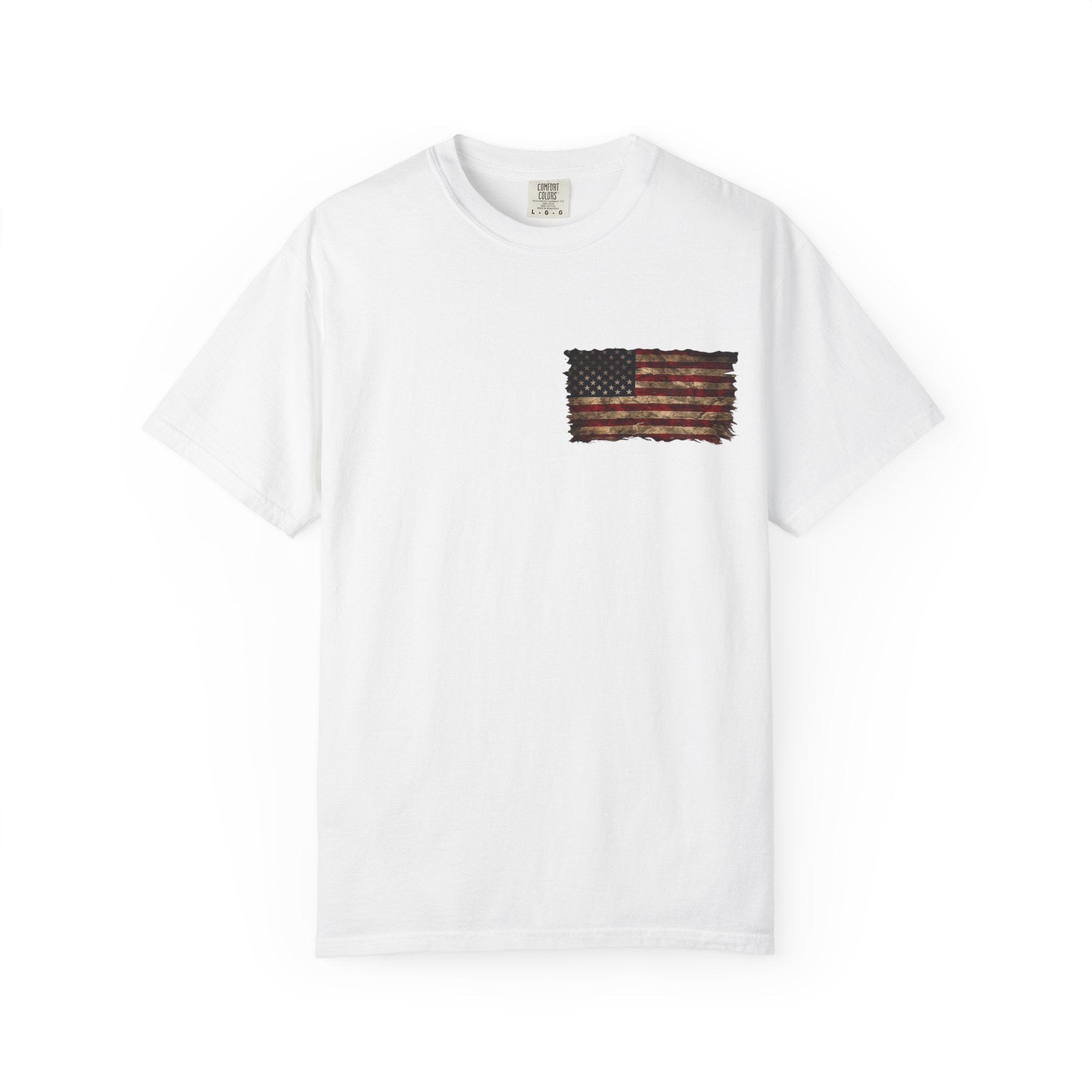 Veteran T-Shirt — Distressed Flag Left Chest & "My Oath Never Expired" Back