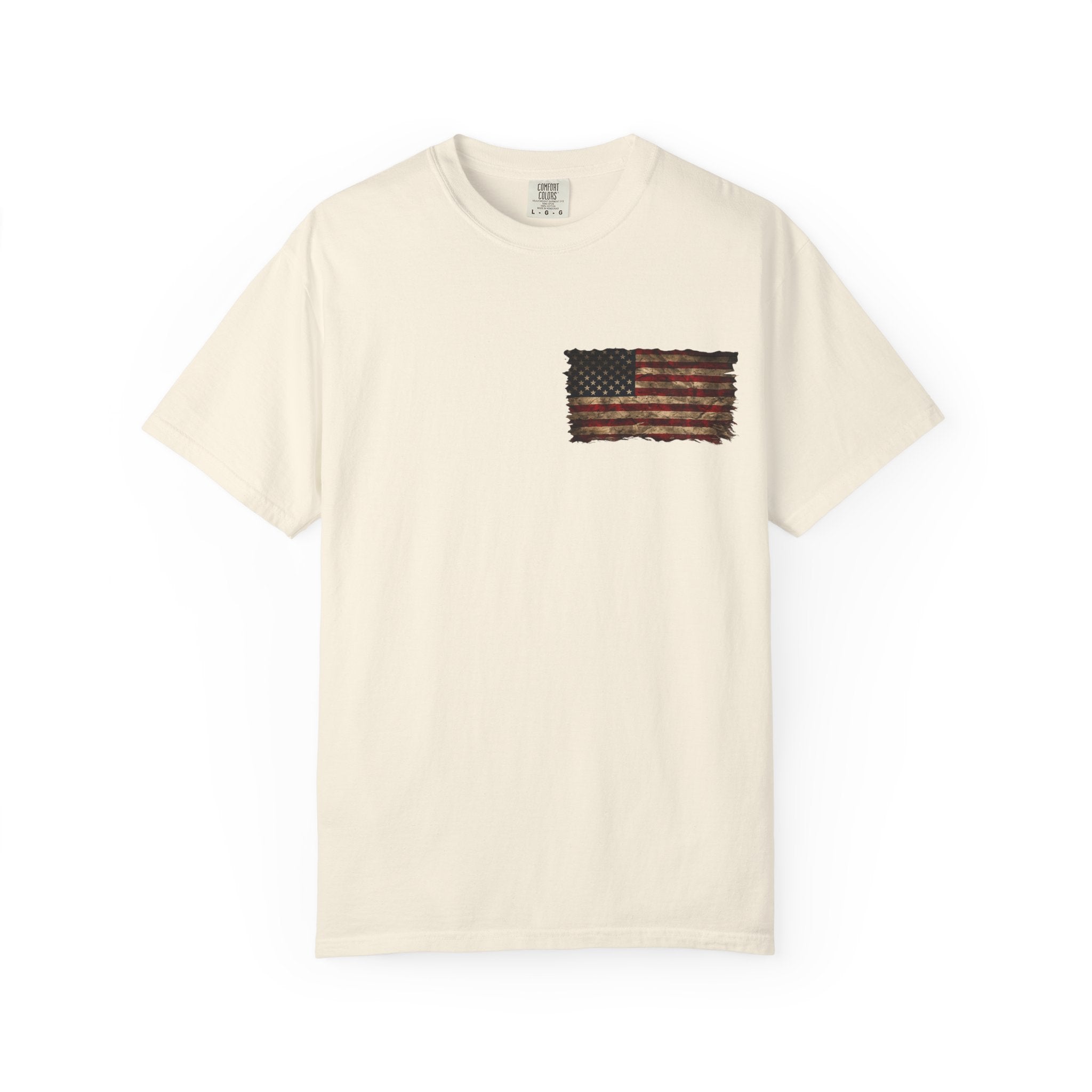 Veteran T-Shirt — Distressed Flag Left Chest & "My Oath Never Expired" Back