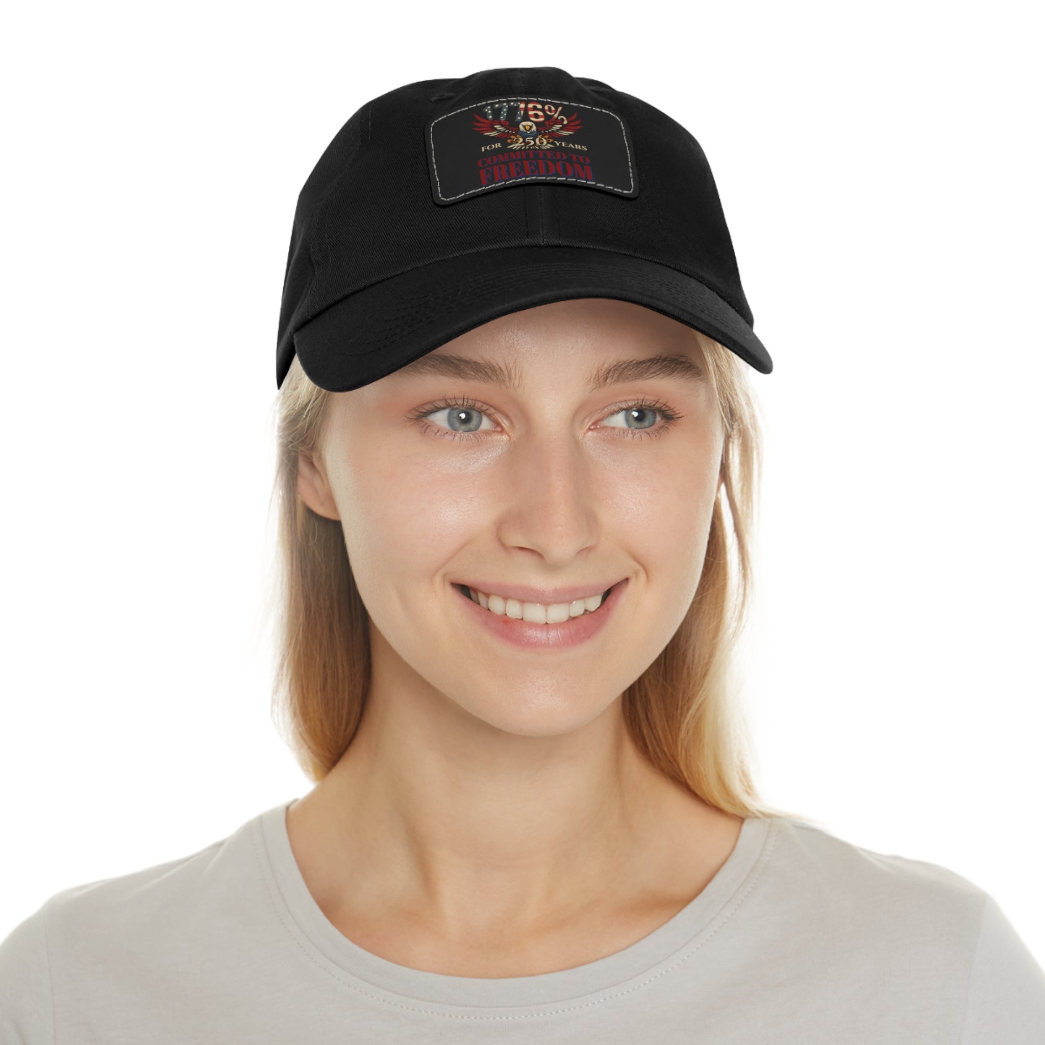 1776% Committed to Freedom Dad Hat with Leather Patch (Rectangle)