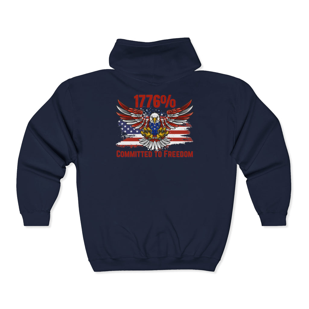 1776% Committed to Freedom Zip Hoodie (Front & Back Print)