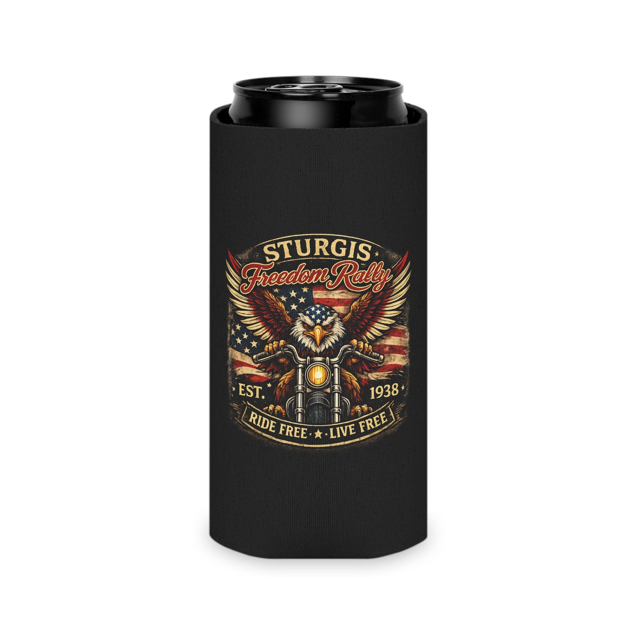 Can Cooler — Sturgis Motorcycle Rally Eagle Flag Design