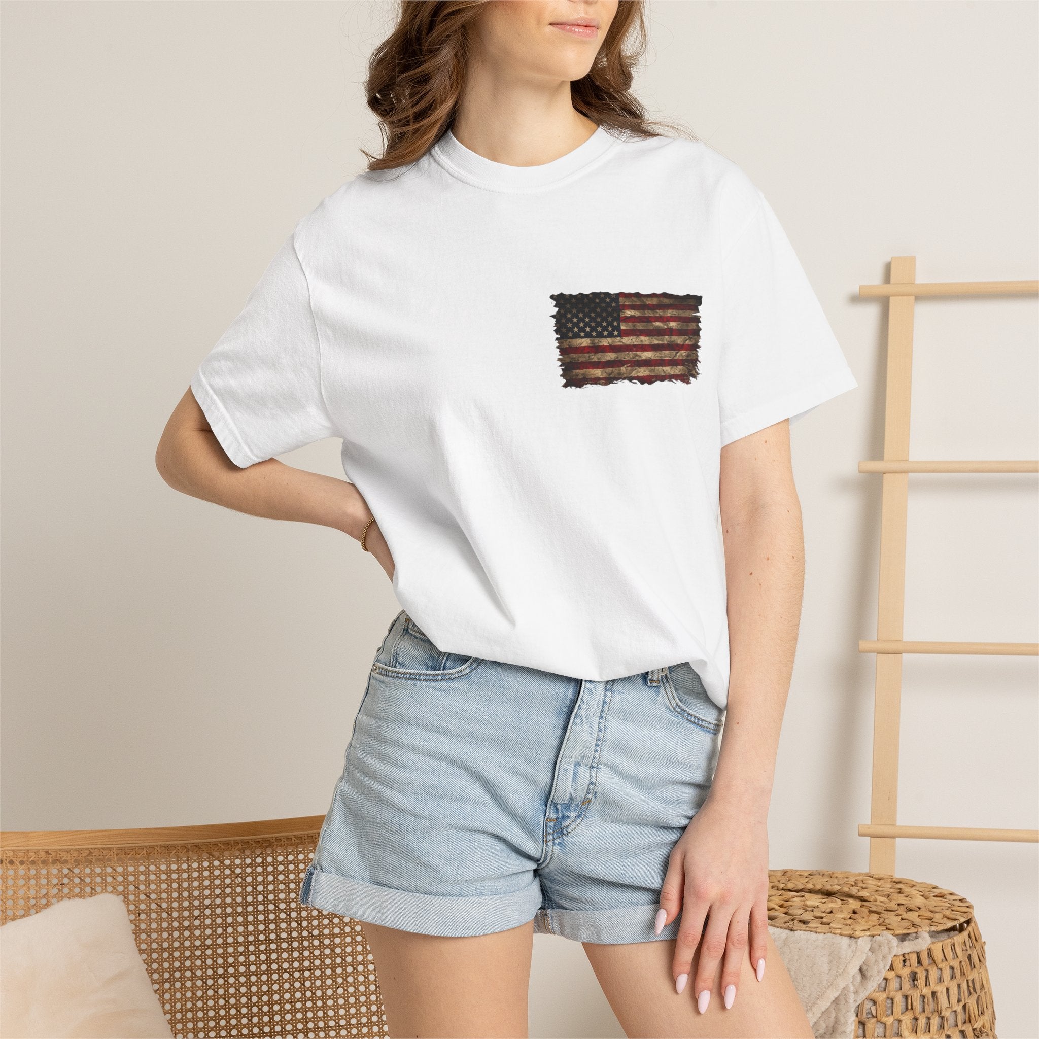 Veteran T-Shirt — Distressed Flag Left Chest & "My Oath Never Expired" Back