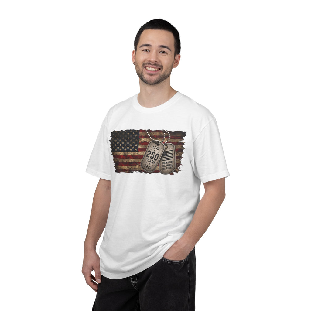 250 Years of Freedom Distressed Flag T-Shirt — One Nation, One People, One Future