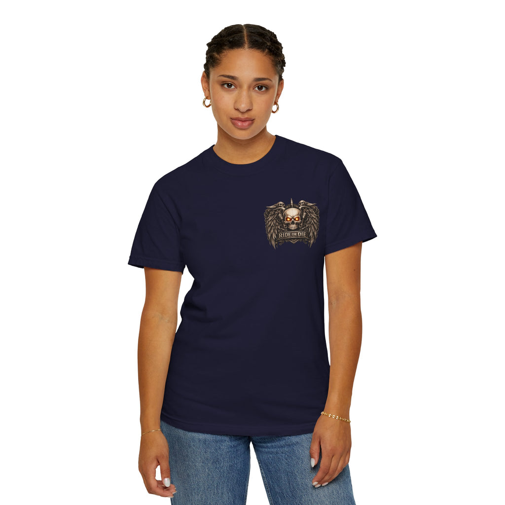 Ride or Die Skull T-Shirt — 250 Years of Freedom Front & Back Design