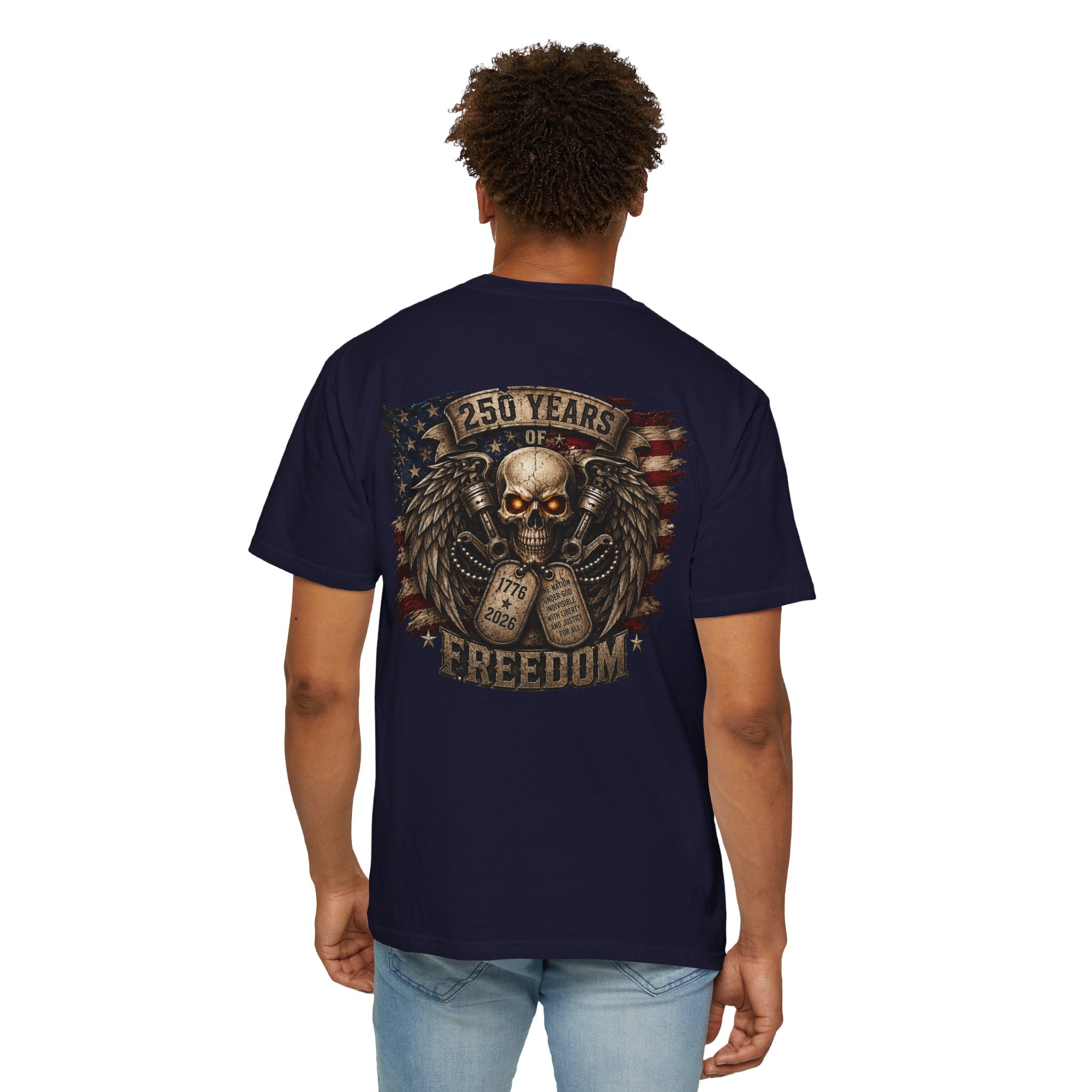 Ride or Die Skull T-Shirt — 250 Years of Freedom Front & Back Design