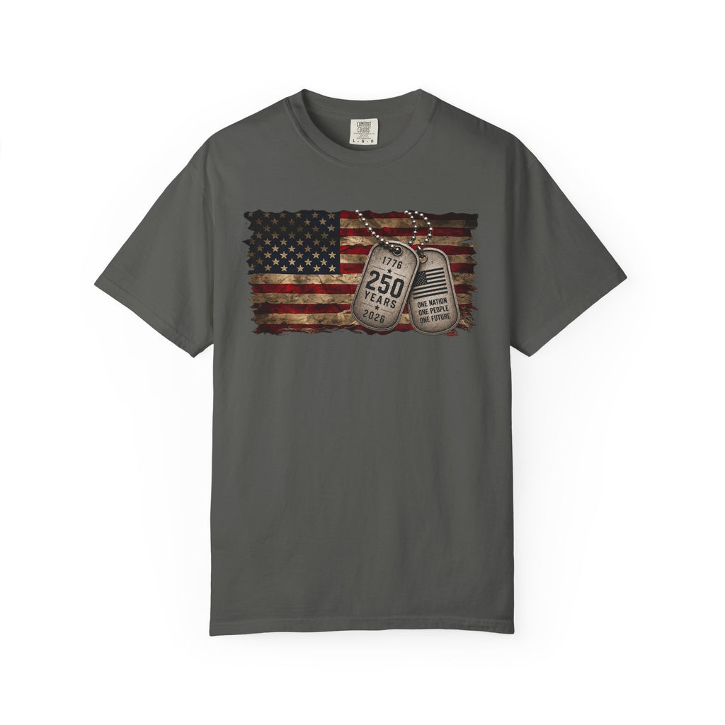 250 Years of Freedom Distressed Flag T-Shirt — One Nation, One People, One Future