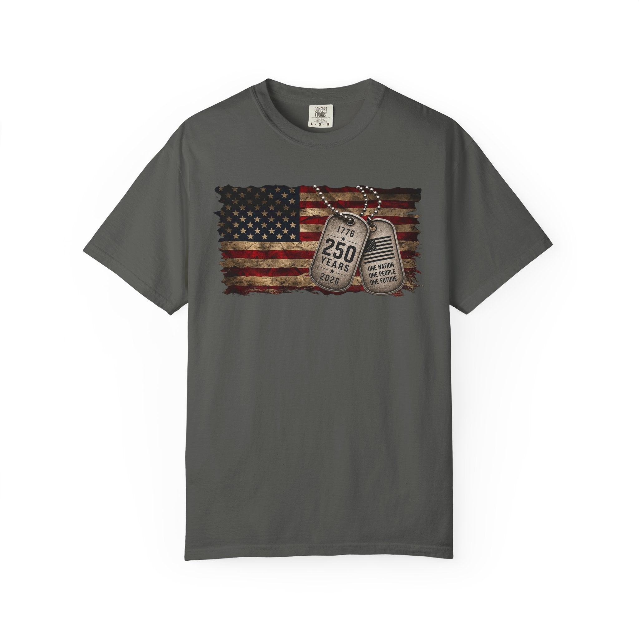 250 Years of Freedom Distressed Flag T-Shirt — One Nation, One People, One Future