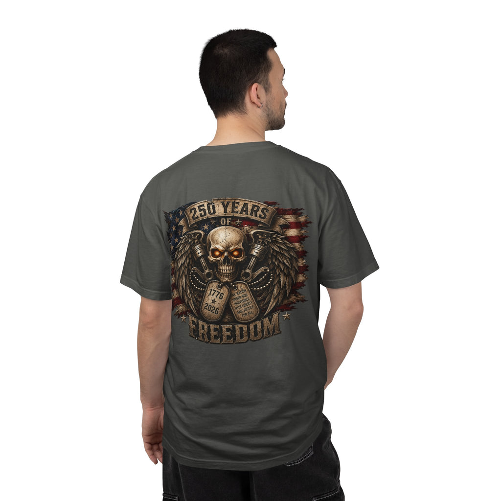 Ride or Die Skull T-Shirt — 250 Years of Freedom Front & Back Design