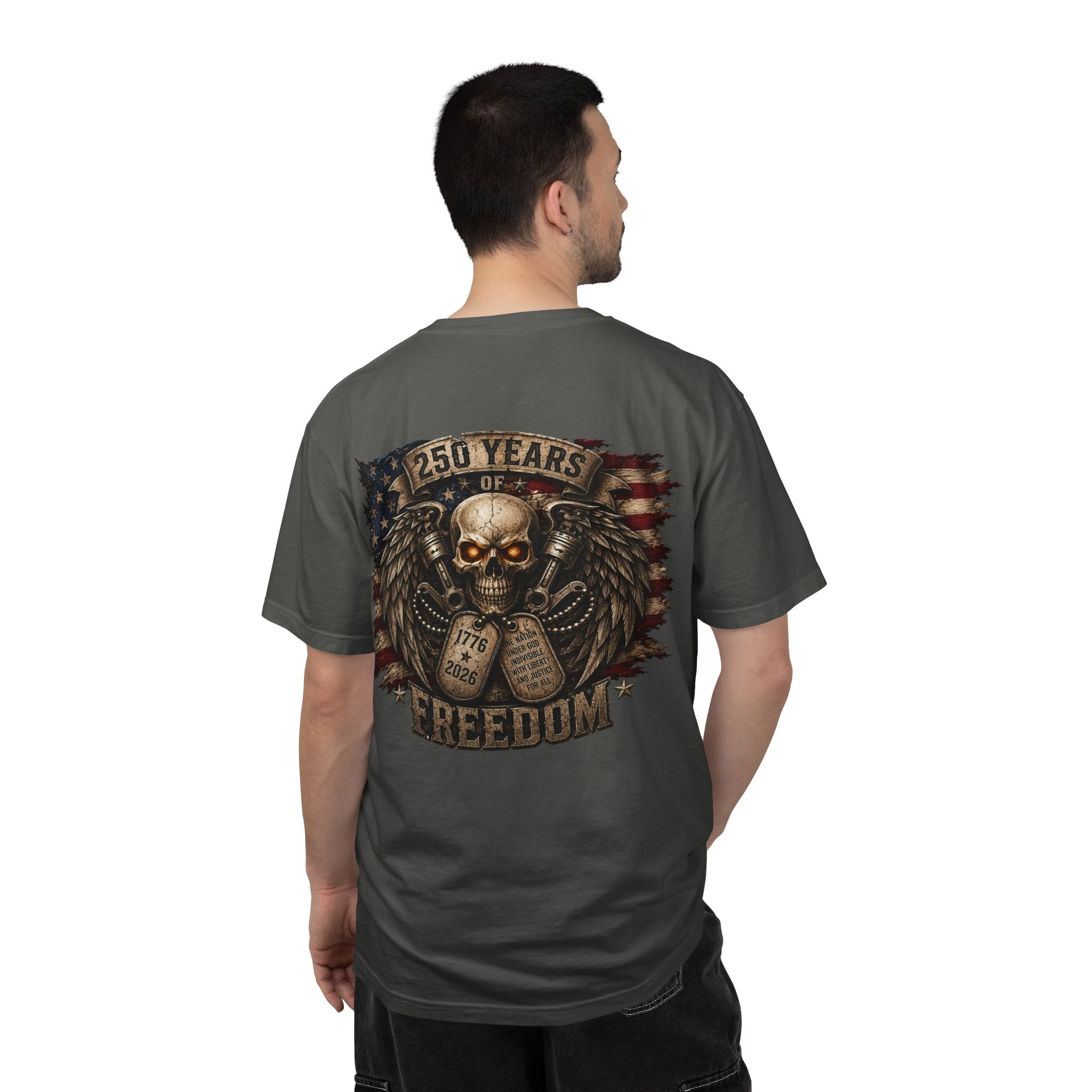 Ride or Die Skull T-Shirt — 250 Years of Freedom Front & Back Design