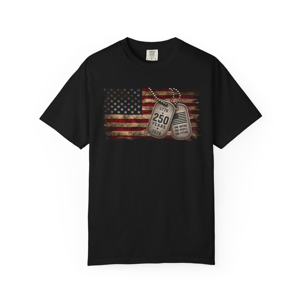 250 Years of Freedom Distressed Flag T-Shirt — One Nation, One People, One Future