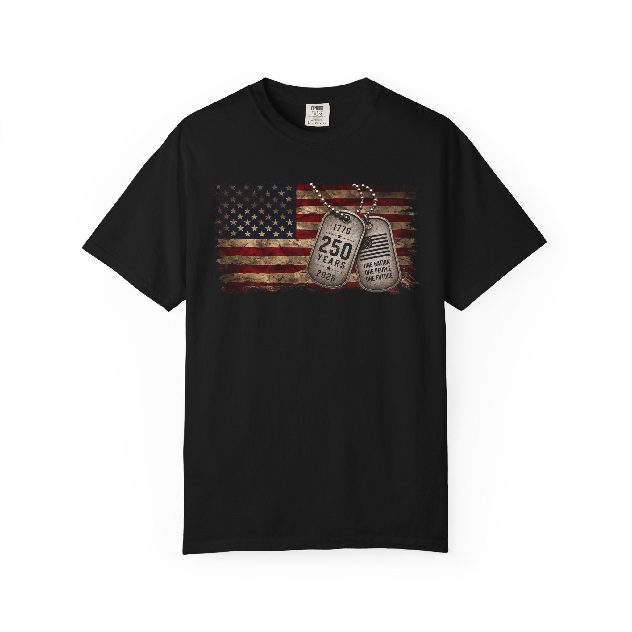250 Years of Freedom Distressed Flag T-Shirt — One Nation, One People, One Future