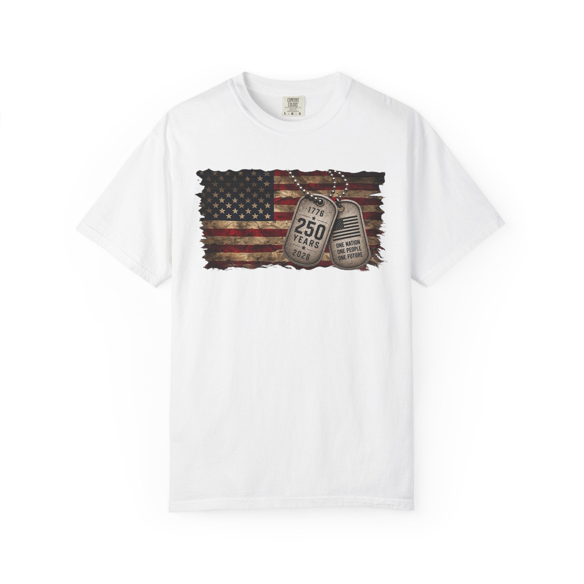 250 Years of Freedom Distressed Flag T-Shirt — One Nation, One People, One Future