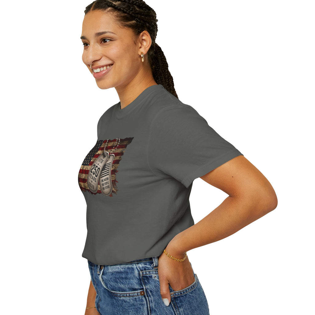 250 Years of Freedom Distressed Flag T-Shirt — One Nation, One People, One Future