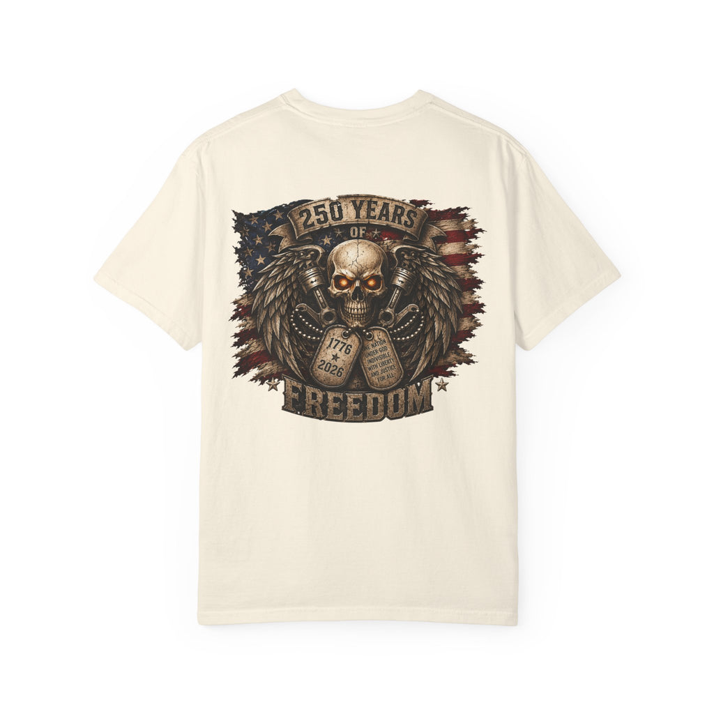 Ride or Die Skull T-Shirt — 250 Years of Freedom Front & Back Design