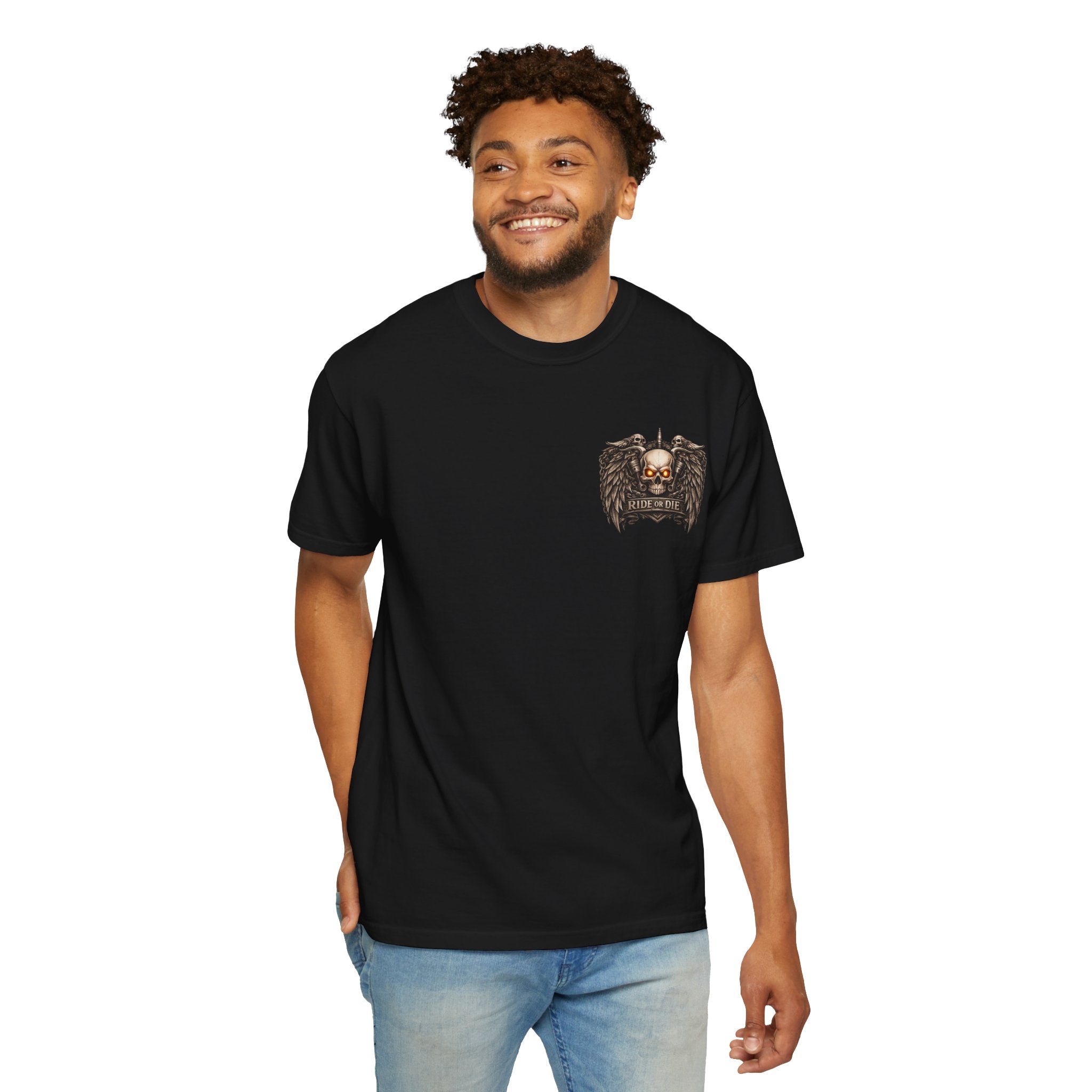 Ride or Die Skull T-Shirt — 250 Years of Freedom Front & Back Design