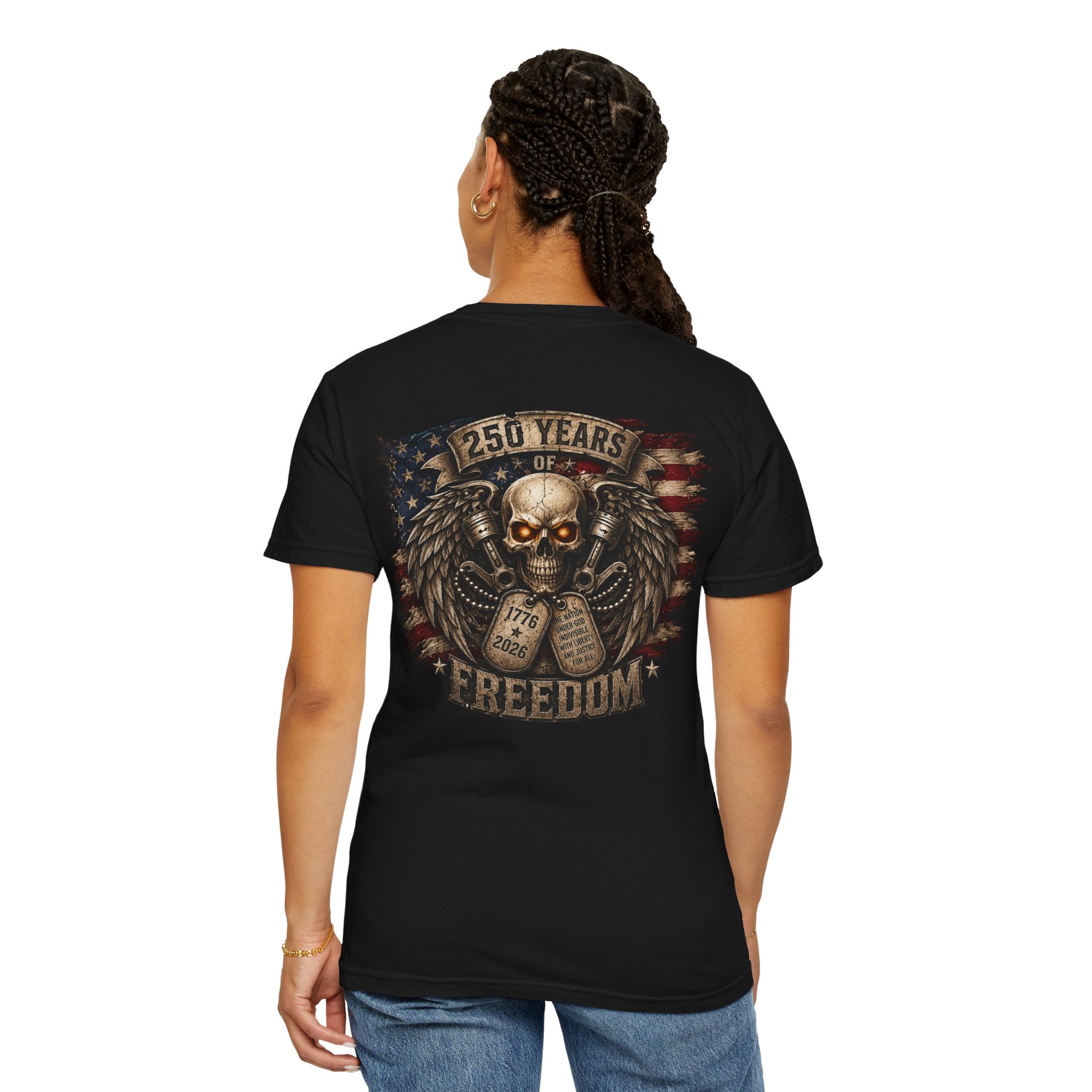 Ride or Die Skull T-Shirt — 250 Years of Freedom Front & Back Design