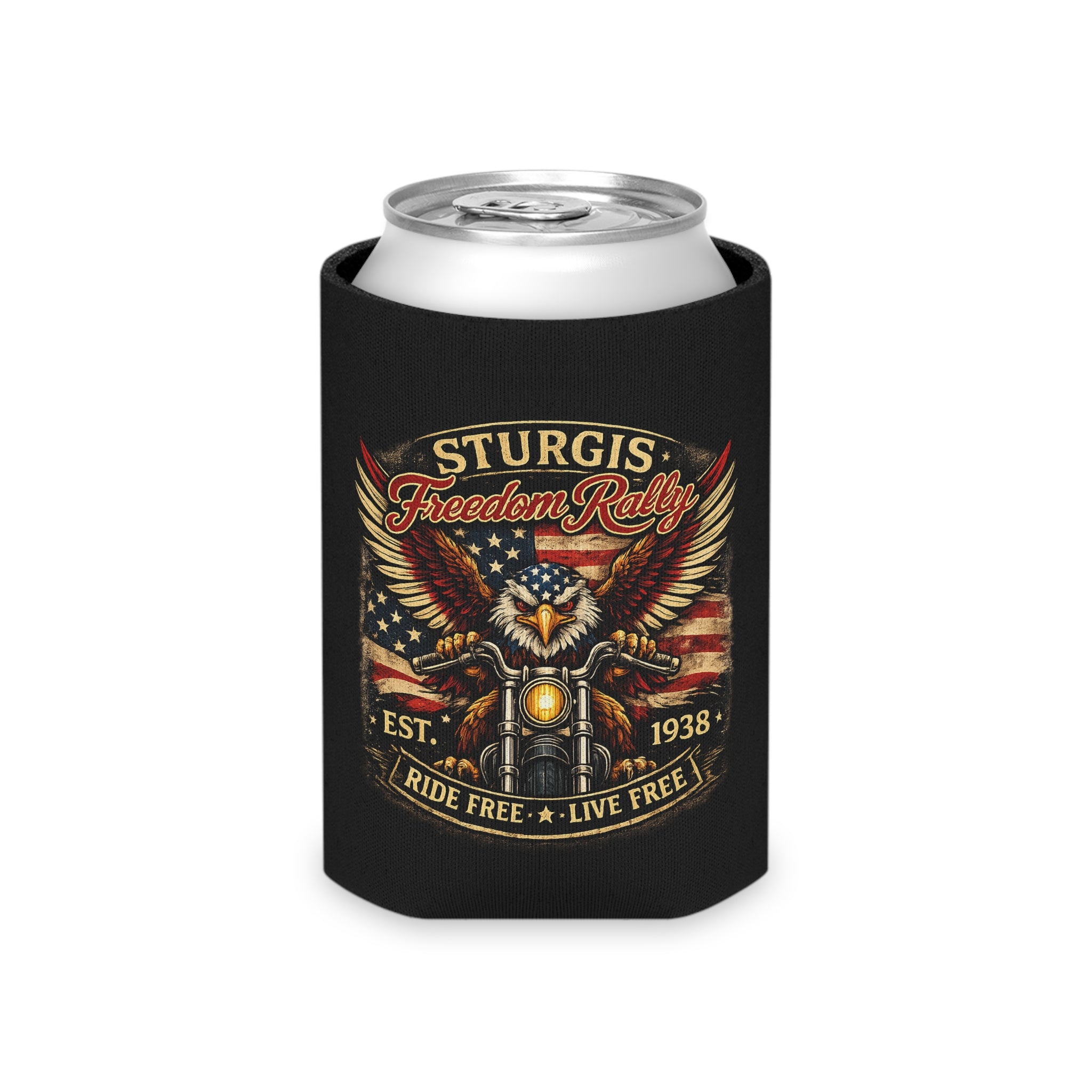 Can Cooler — Sturgis Motorcycle Rally Eagle Flag Design