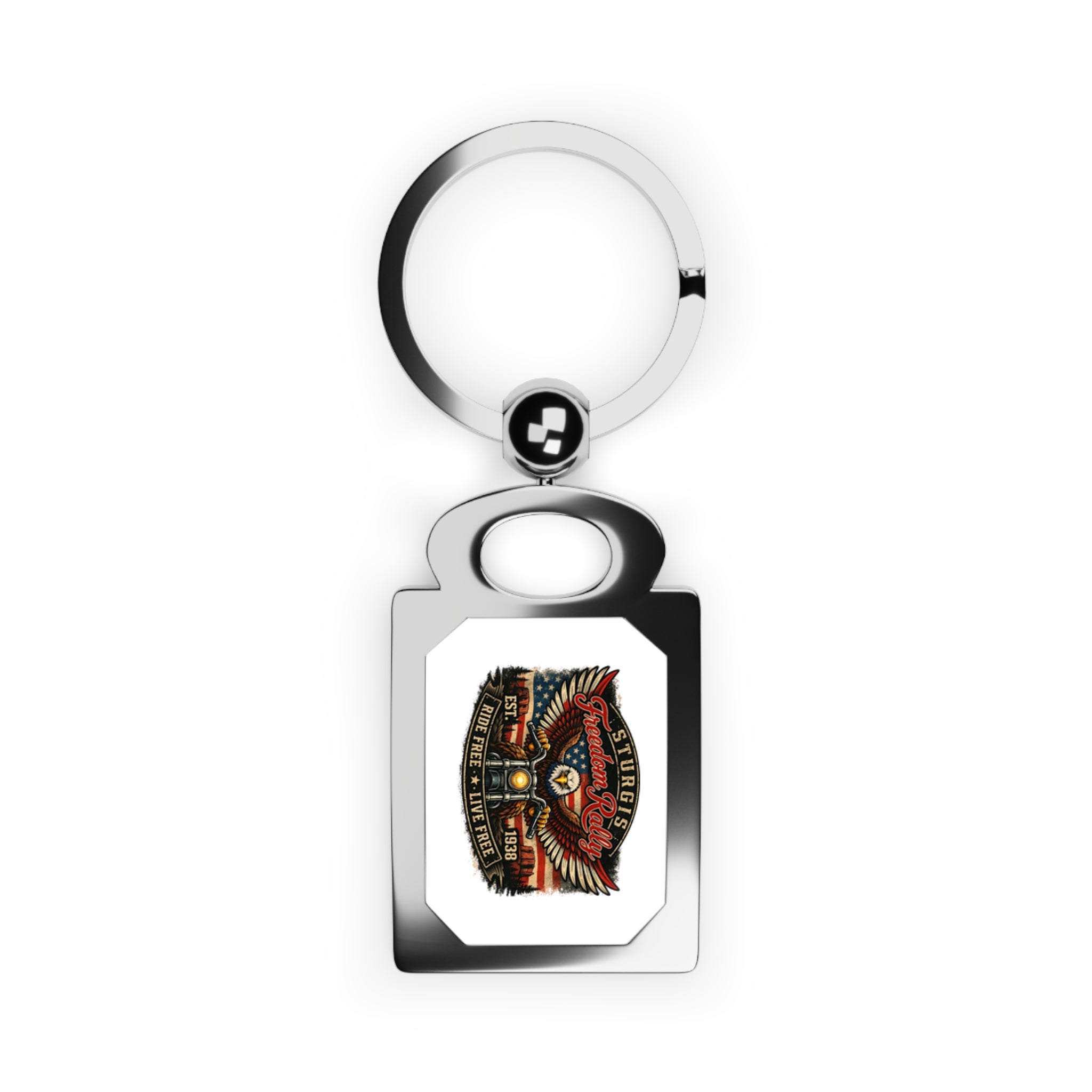 Vintage Motorcycle Rally Emblem Rectangle Photo Keyring