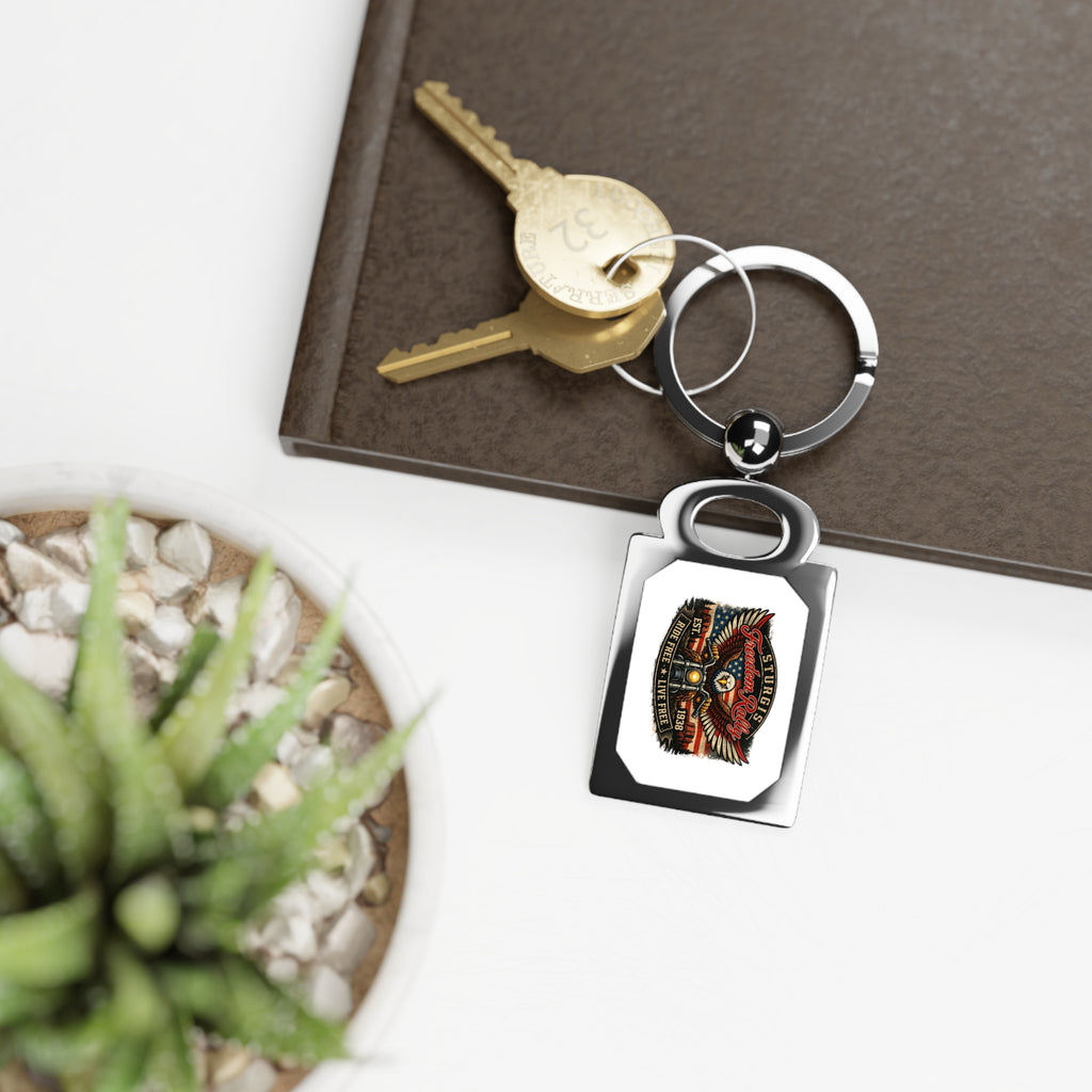 Vintage Motorcycle Rally Emblem Rectangle Photo Keyring