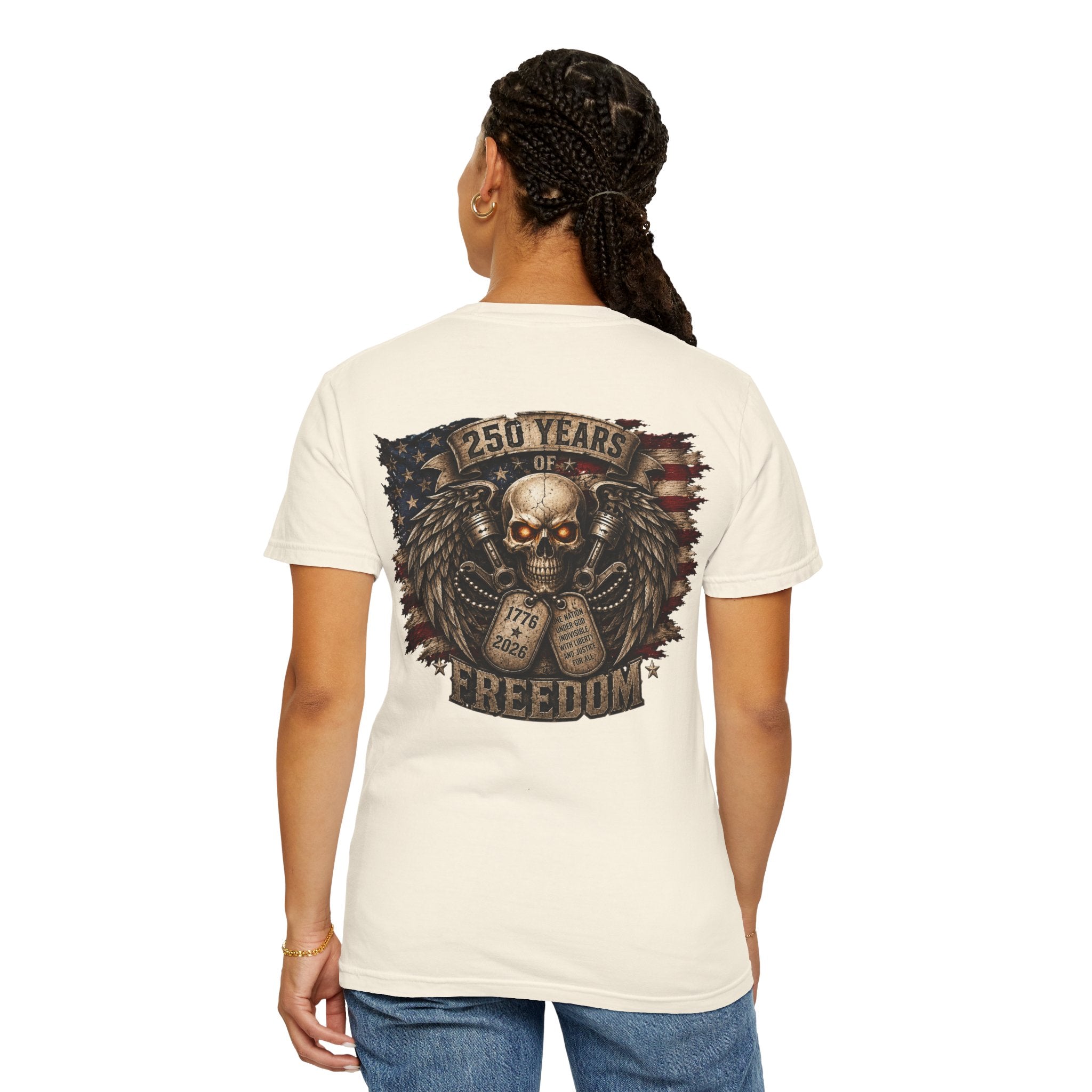 Ride or Die Skull T-Shirt — 250 Years of Freedom Front & Back Design