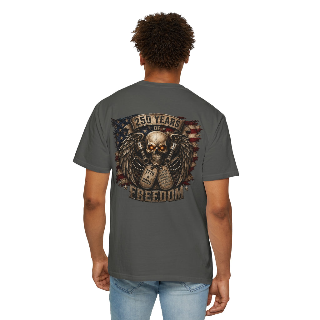Ride or Die Skull T-Shirt — 250 Years of Freedom Front & Back Design