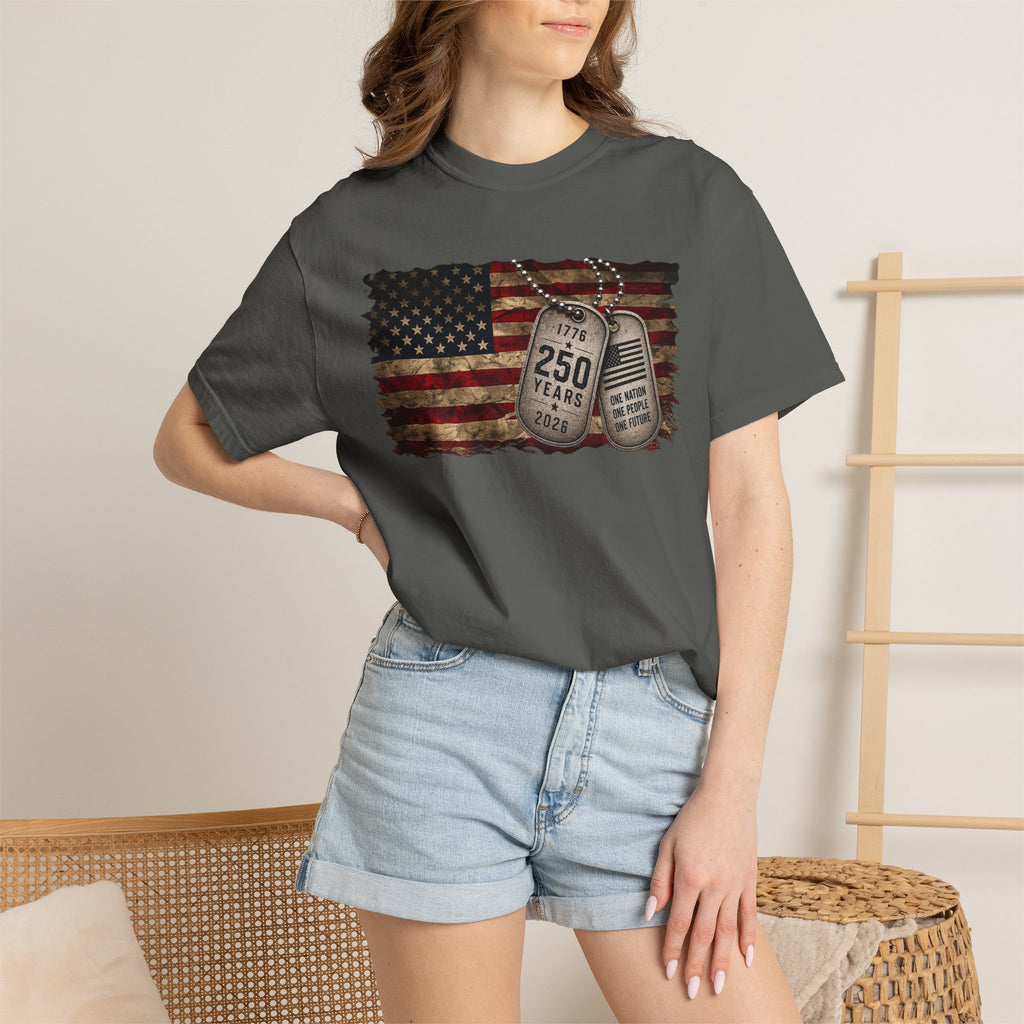 250 Years of Freedom Distressed Flag T-Shirt — One Nation, One People, One Future