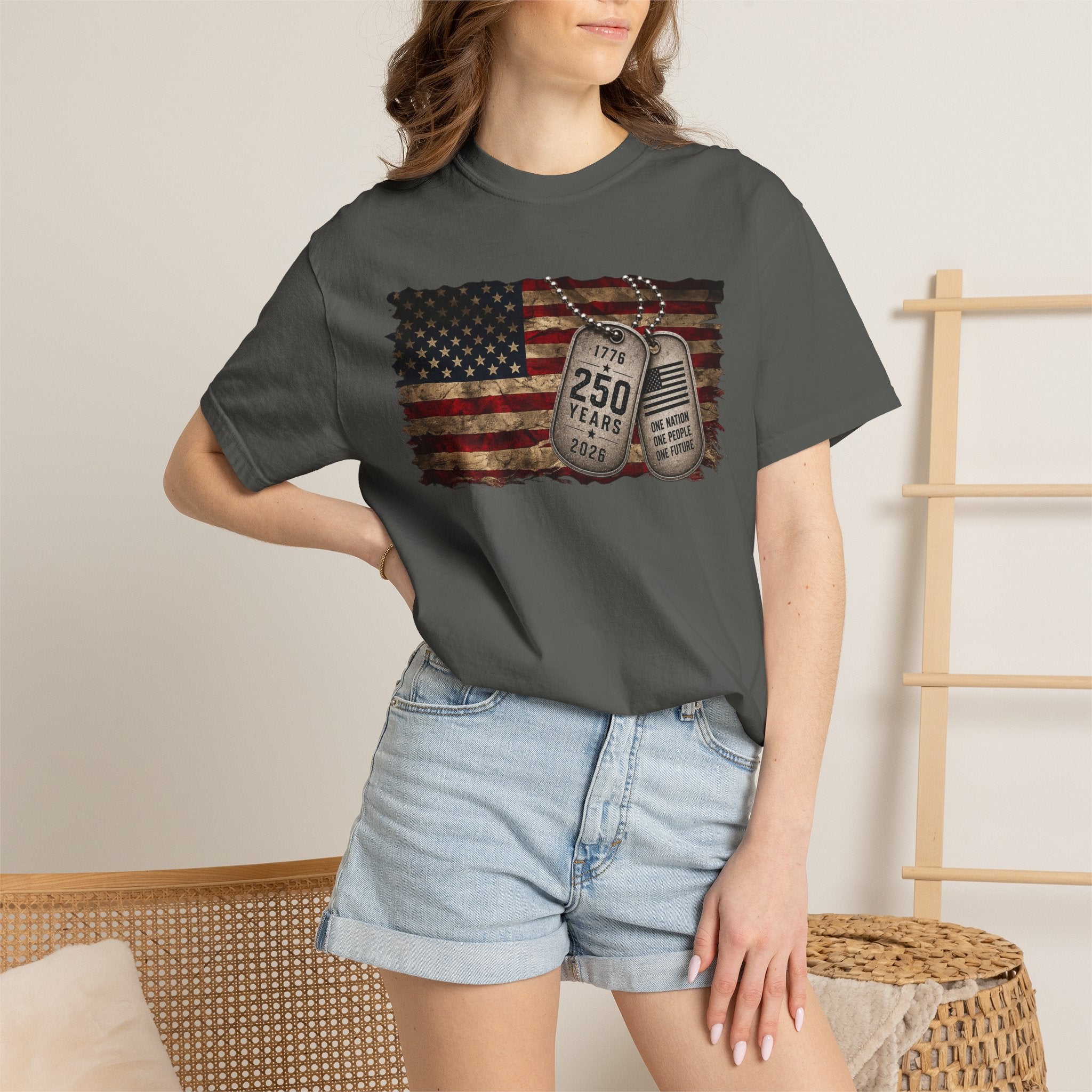 250 Years of Freedom Distressed Flag T-Shirt — One Nation, One People, One Future