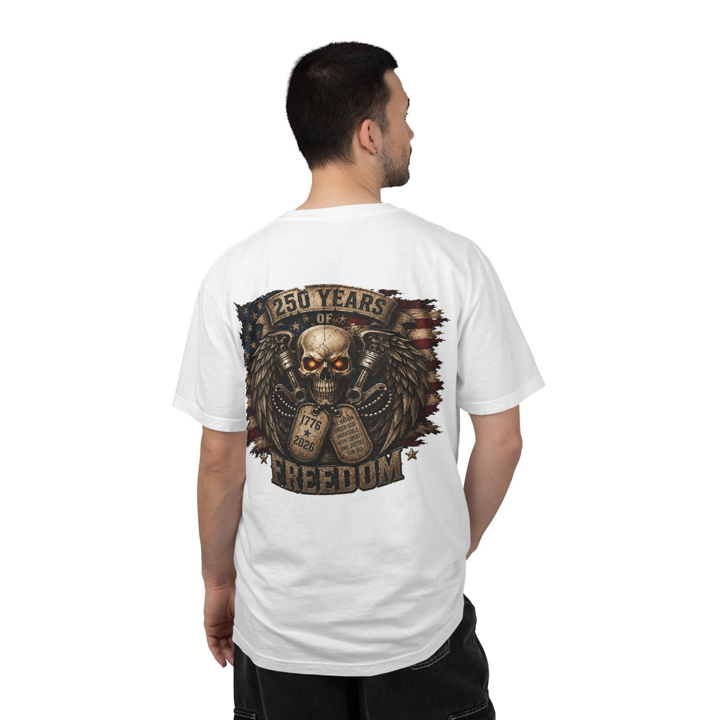 Ride or Die Skull T-Shirt — 250 Years of Freedom Front & Back Design