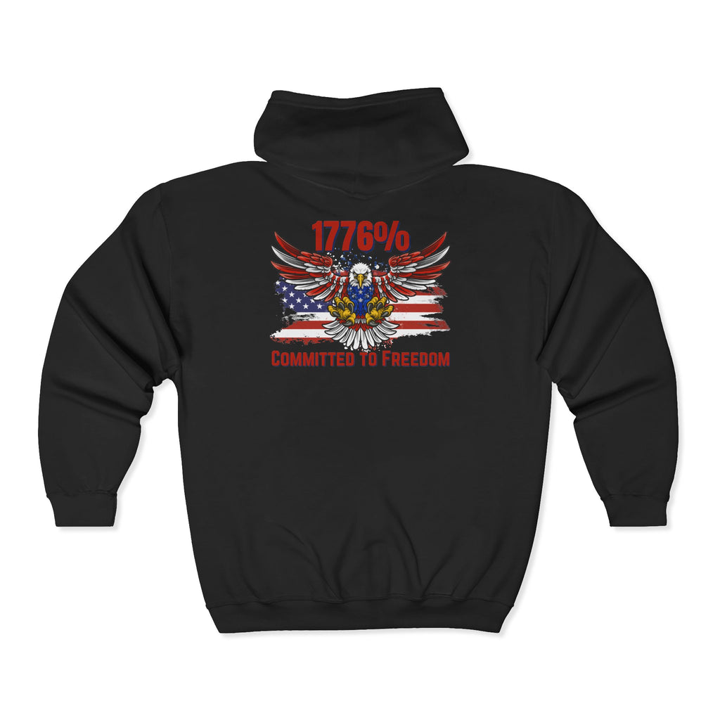 1776% Committed to Freedom Zip Hoodie (Front & Back Print)