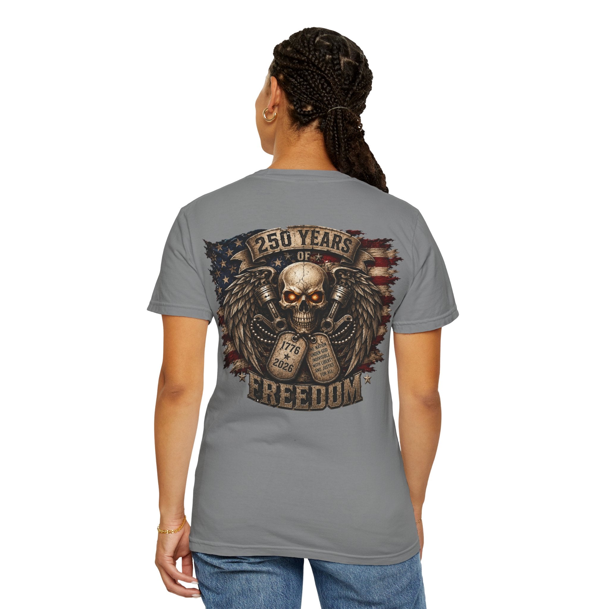 Dog Tags and Skull - 250 Years of Freedom Graphic Tee