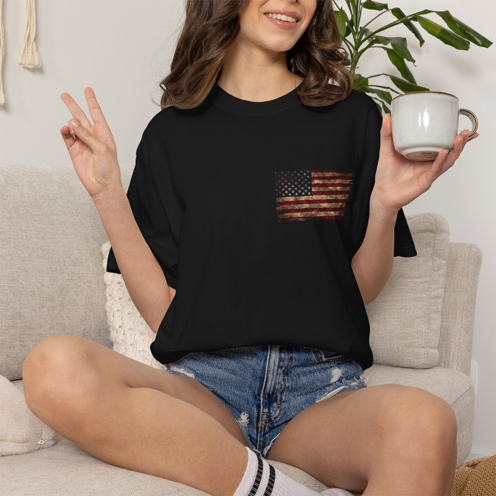 Veteran T-Shirt — Distressed Flag Left Chest & "My Oath Never Expired" Back