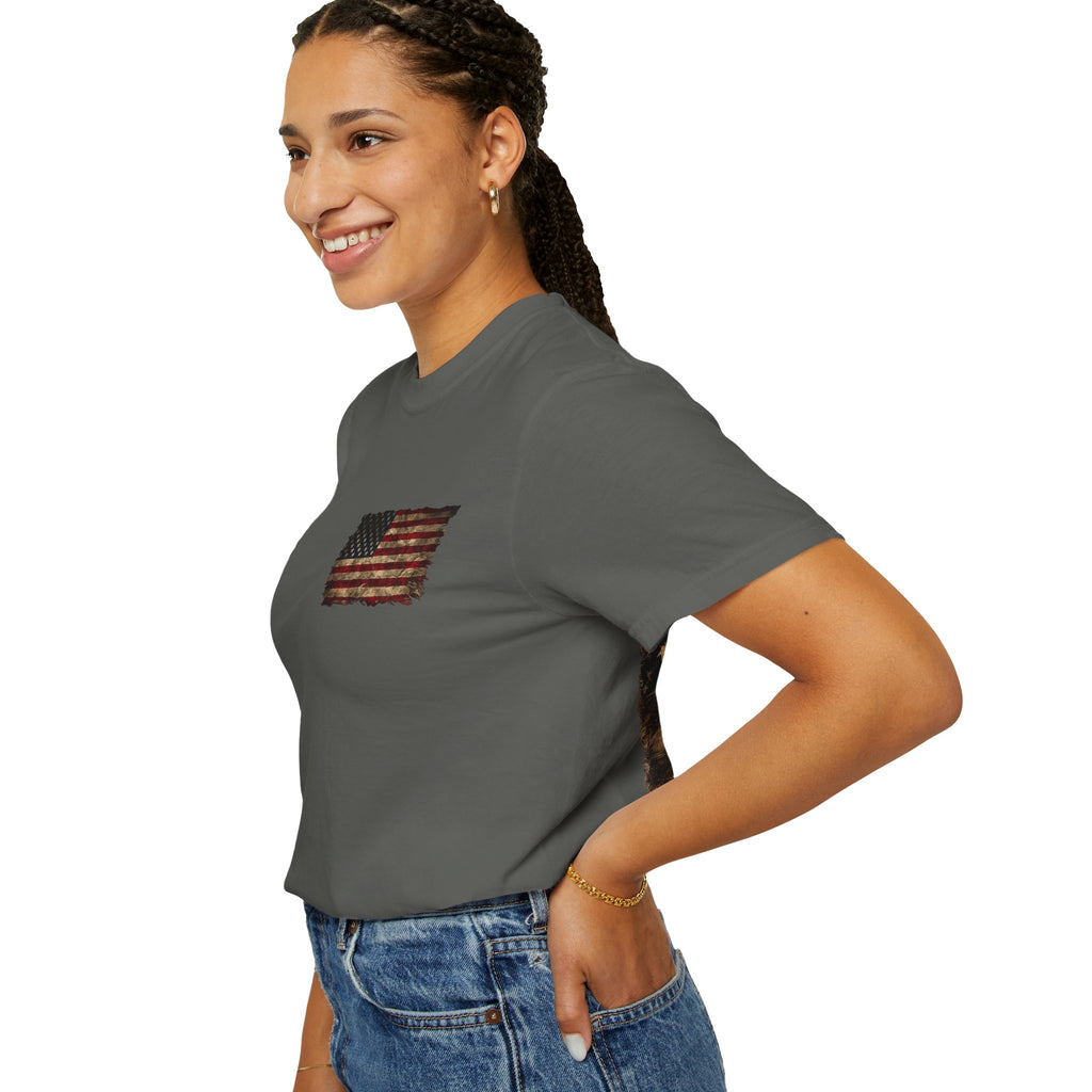 Veteran T-Shirt — Distressed Flag Left Chest & "My Oath Never Expired" Back