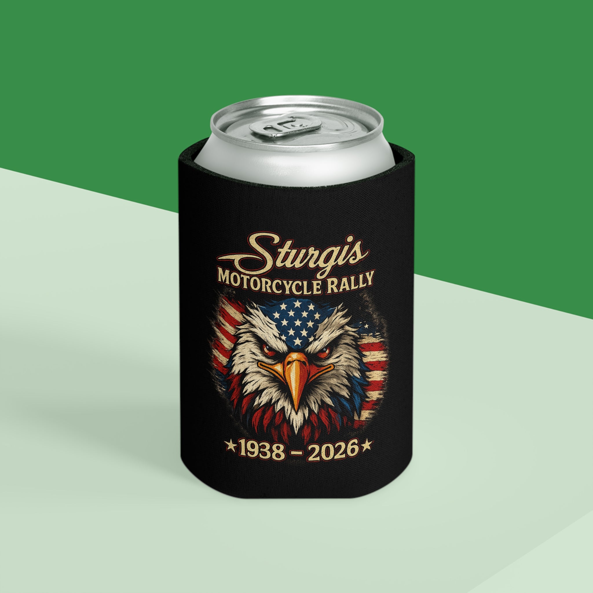 Can Cooler — Sturgis Motorcycle Rally Eagle Flag Design