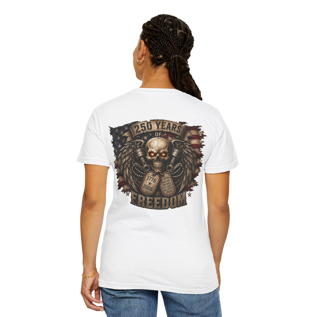 Ride or Die Skull T-Shirt — 250 Years of Freedom Front & Back Design