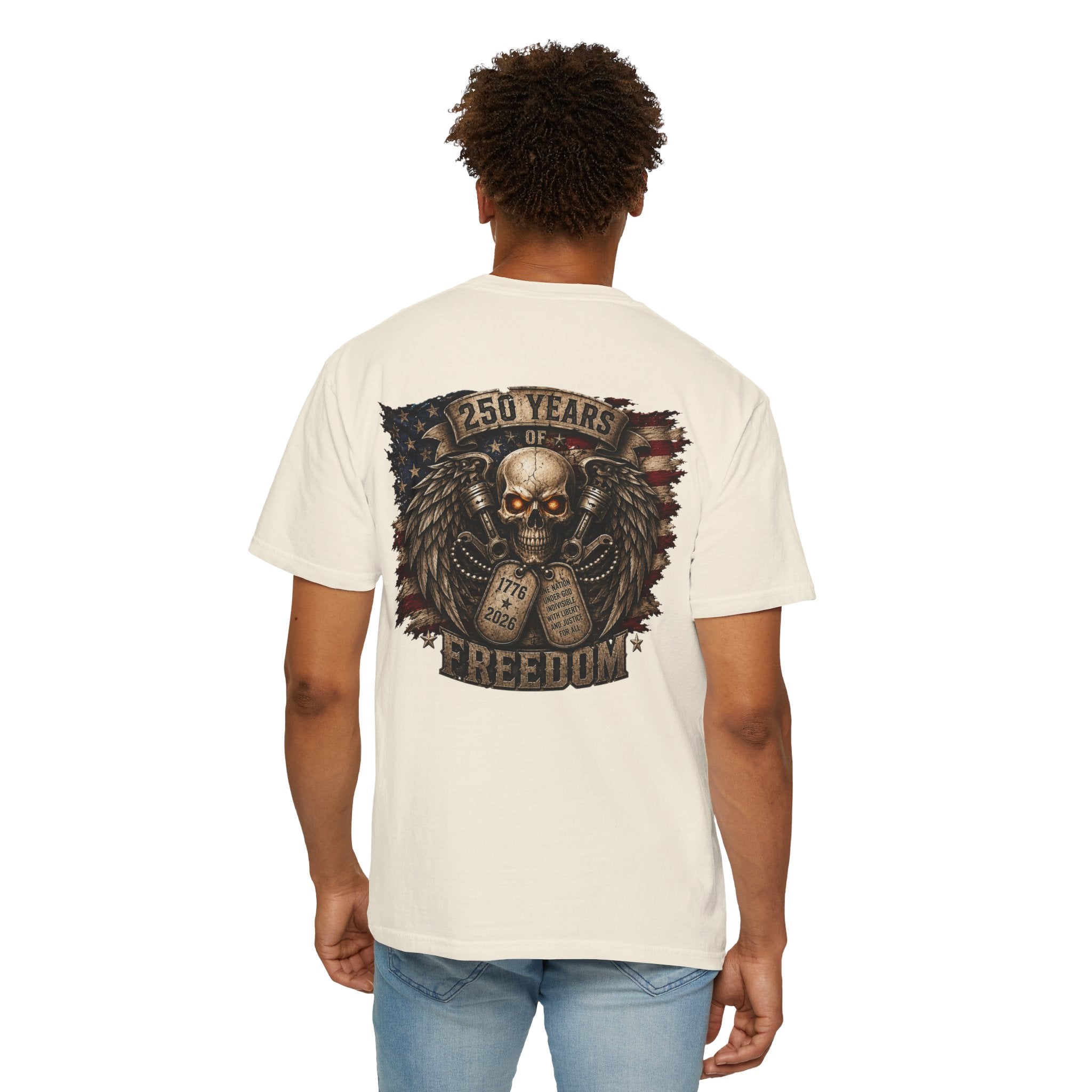 Ride or Die Skull T-Shirt — 250 Years of Freedom Front & Back Design