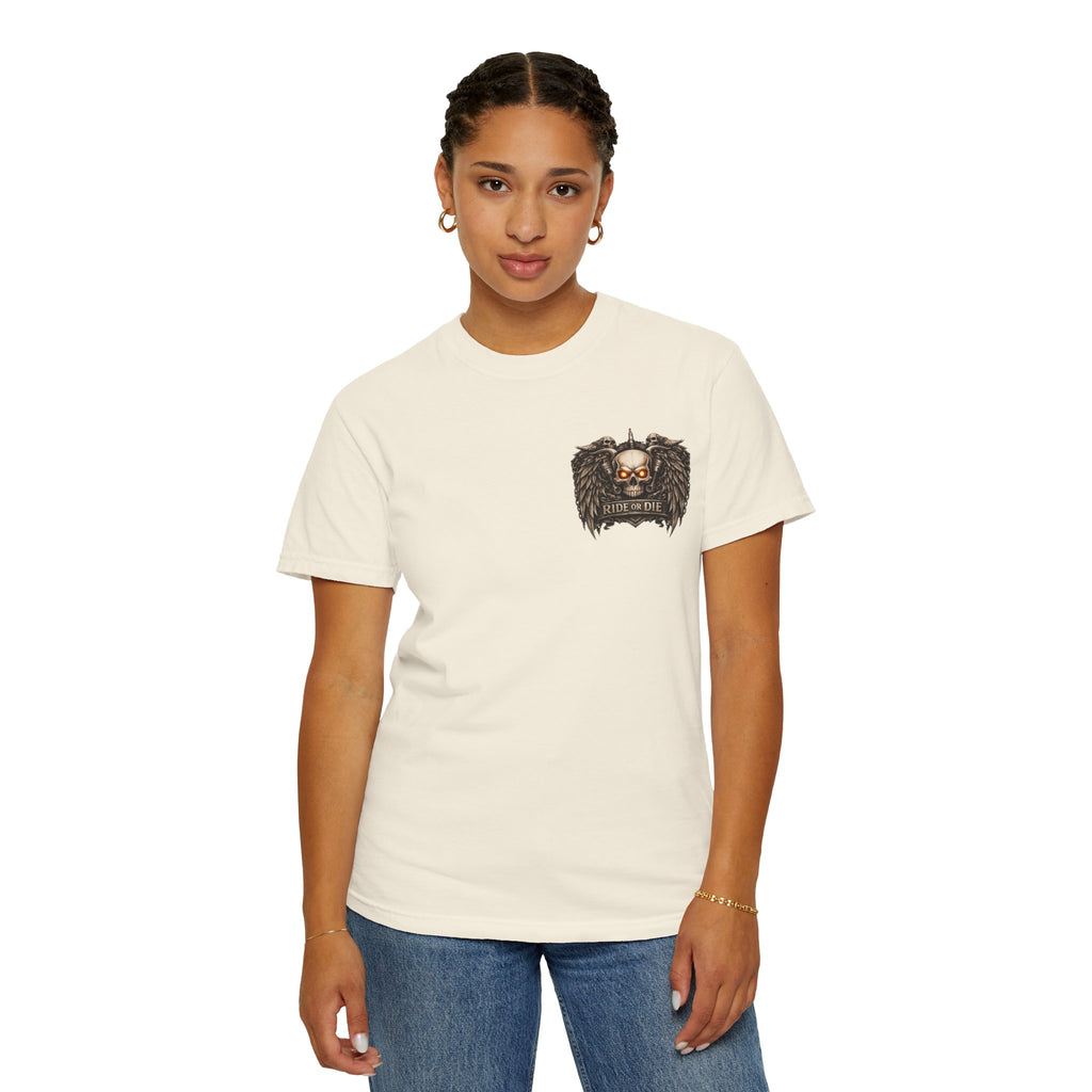 Ride or Die Skull T-Shirt — 250 Years of Freedom Front & Back Design