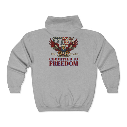 1776% Committed to Freedom - 250 Years Zip Hoodie (Front & Back Print)