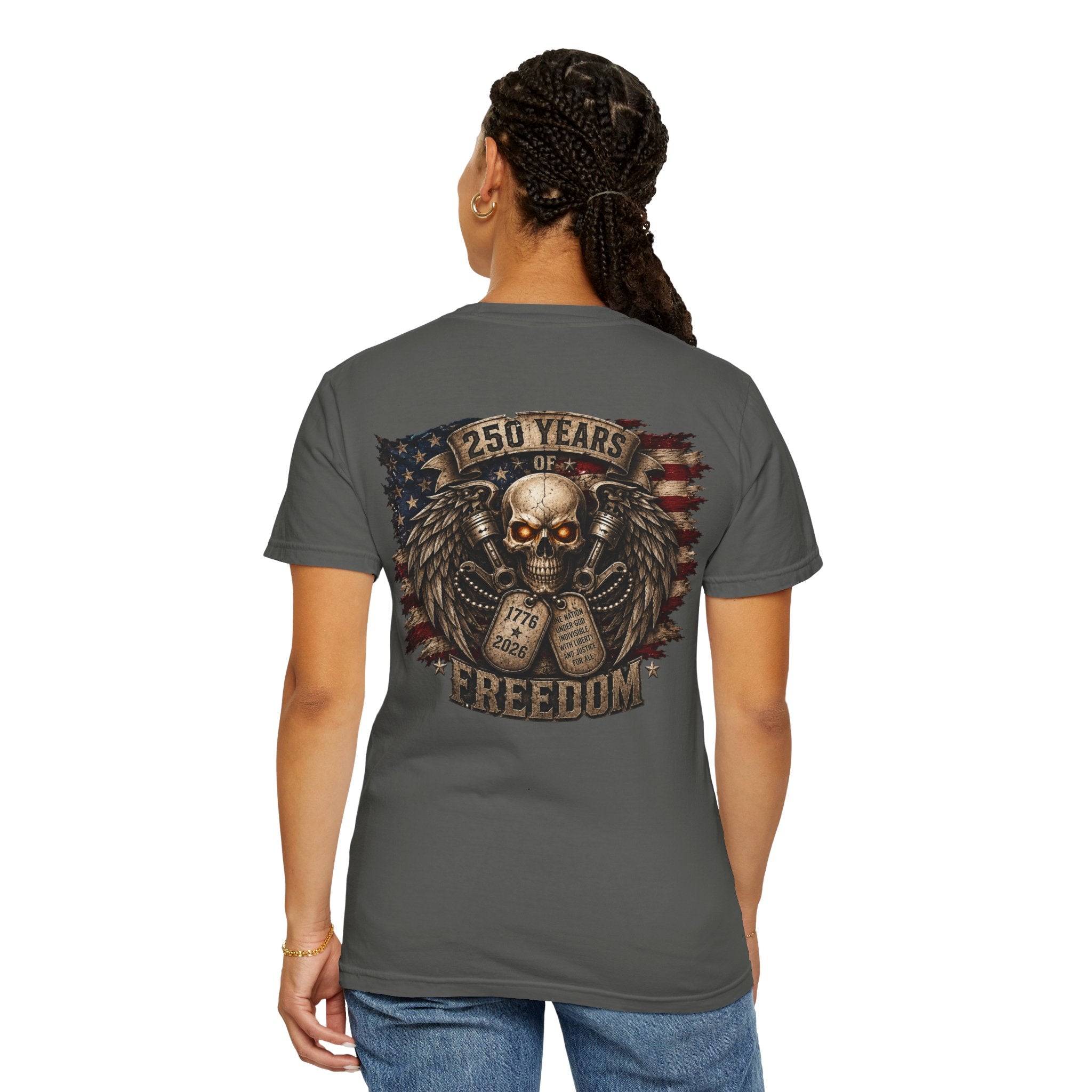 Ride or Die Skull T-Shirt — 250 Years of Freedom Front & Back Design