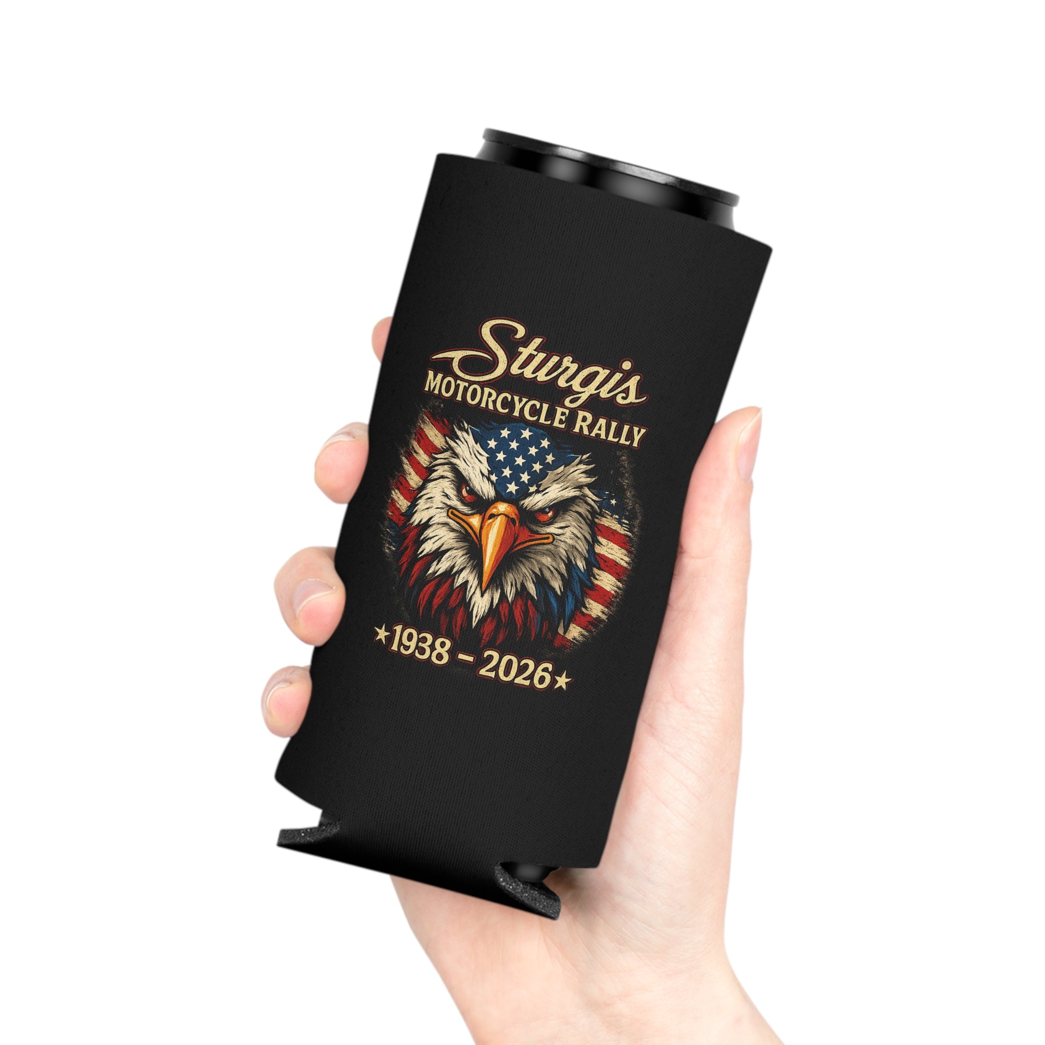 Can Cooler — Sturgis Motorcycle Rally Eagle Flag Design