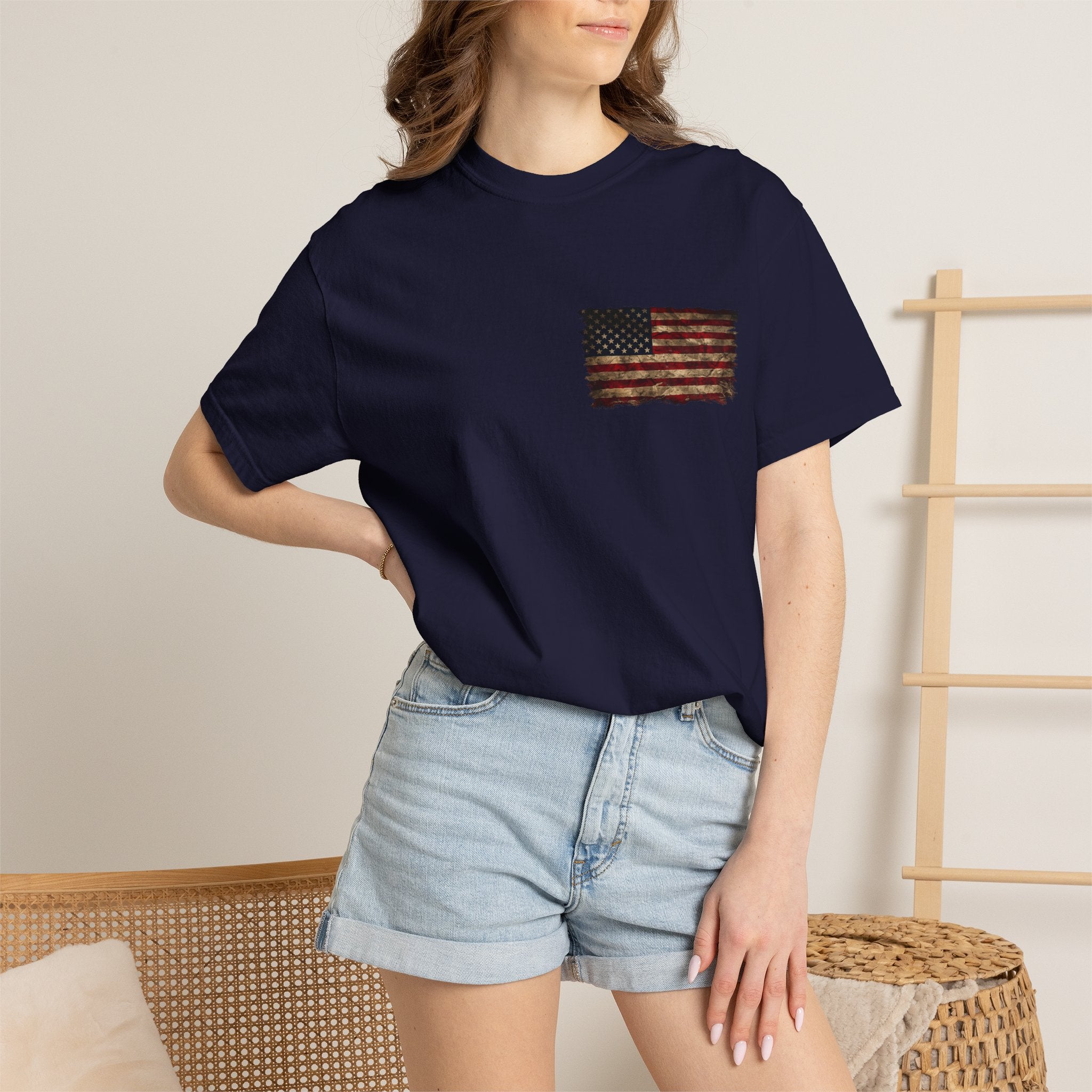 Veteran T-Shirt — Distressed Flag Left Chest & "My Oath Never Expired" Back