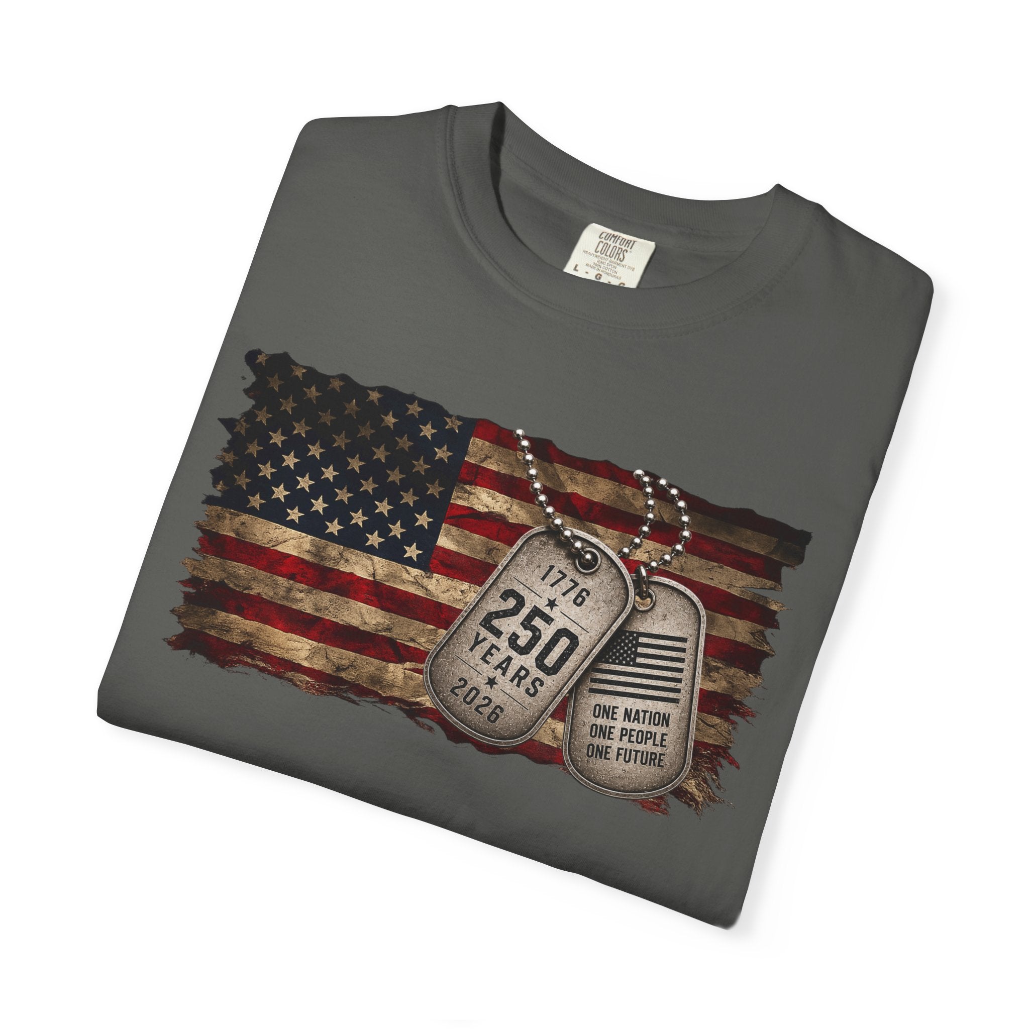 250 Years of Freedom Distressed Flag T-Shirt — One Nation, One People, One Future