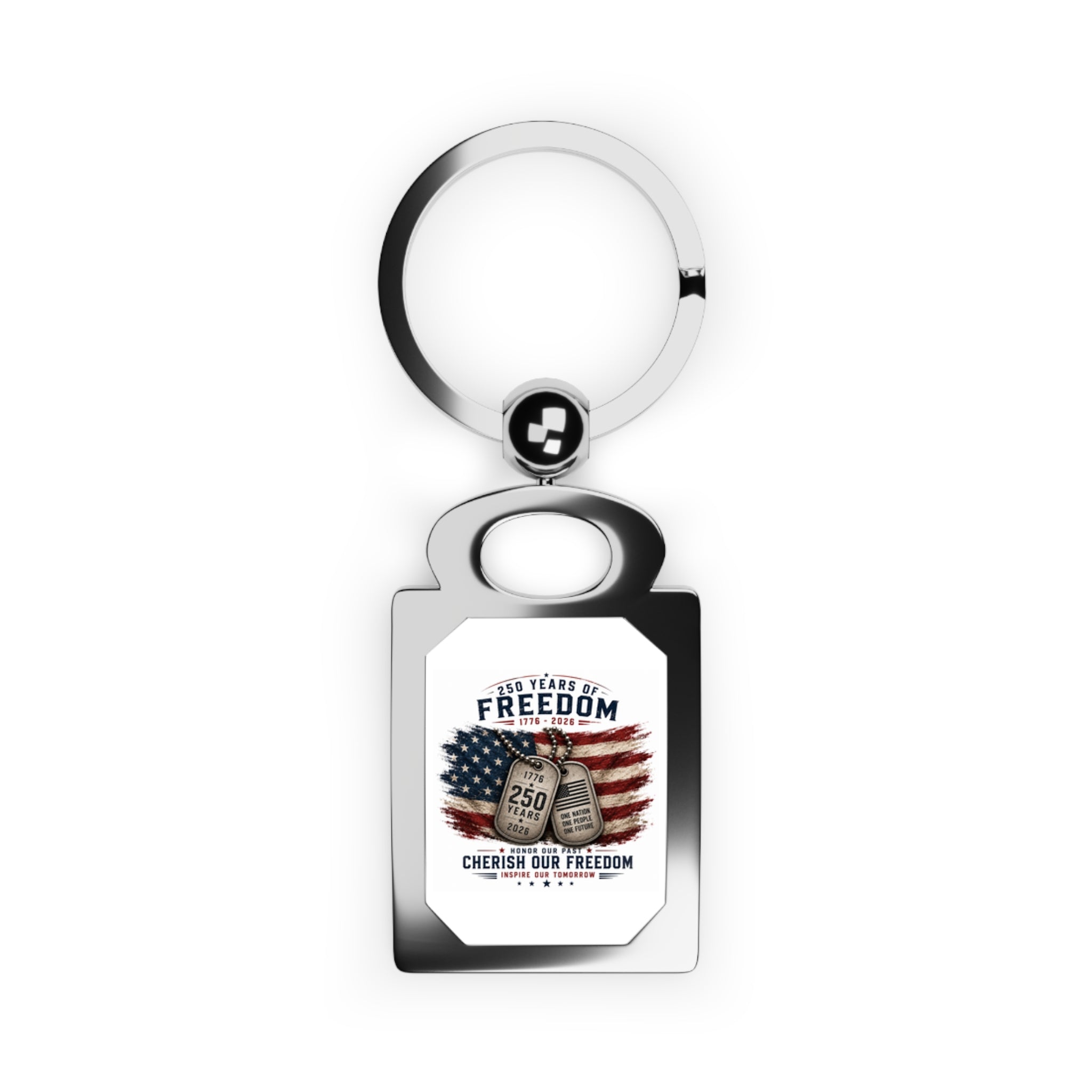 Freedom 250 Metal Keyring — American Flag Rectangle Photo Keychain
