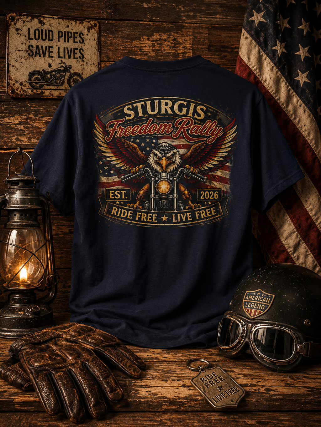 Sturgis Freedom Rally T-Shirt — Eagle Graphic with Rally Dates