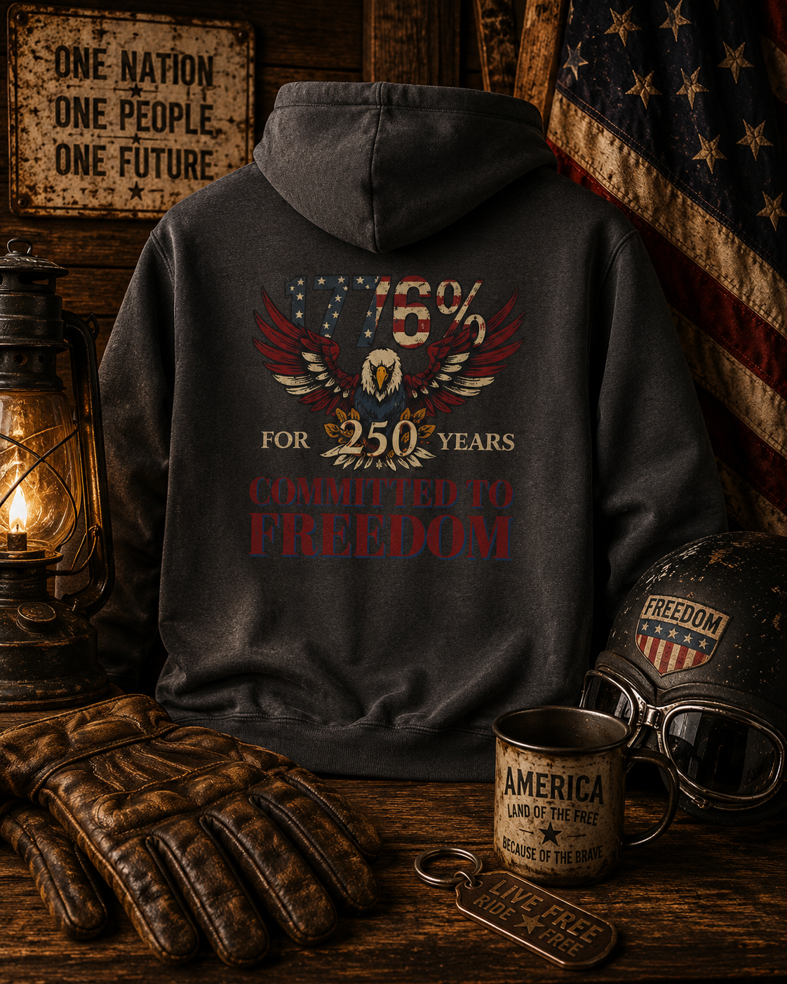 1776% Committed to Freedom - 250 Years Zip Hoodie (Front & Back Print)